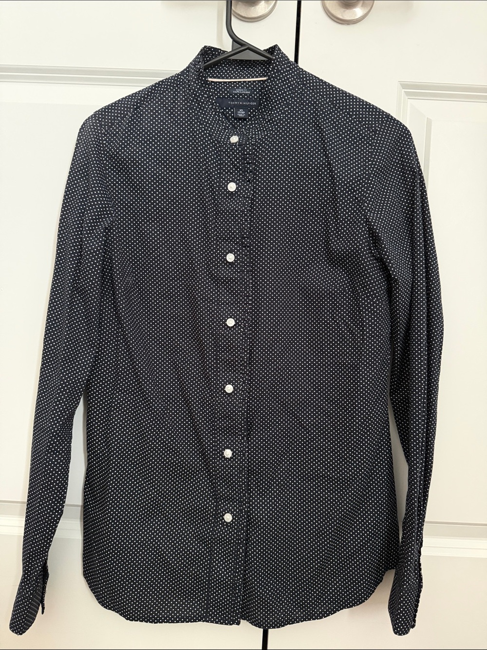 Tommy Hilfiger Navy Button-Down Shirt with White Micro Dot Pattern